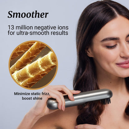 2-in-1 Cordless Hair Straightener Brush – Fast Heating, Portable & Rechargeable