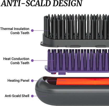 2-in-1 Cordless Hair Straightener Brush – Fast Heating, Portable & Rechargeable
