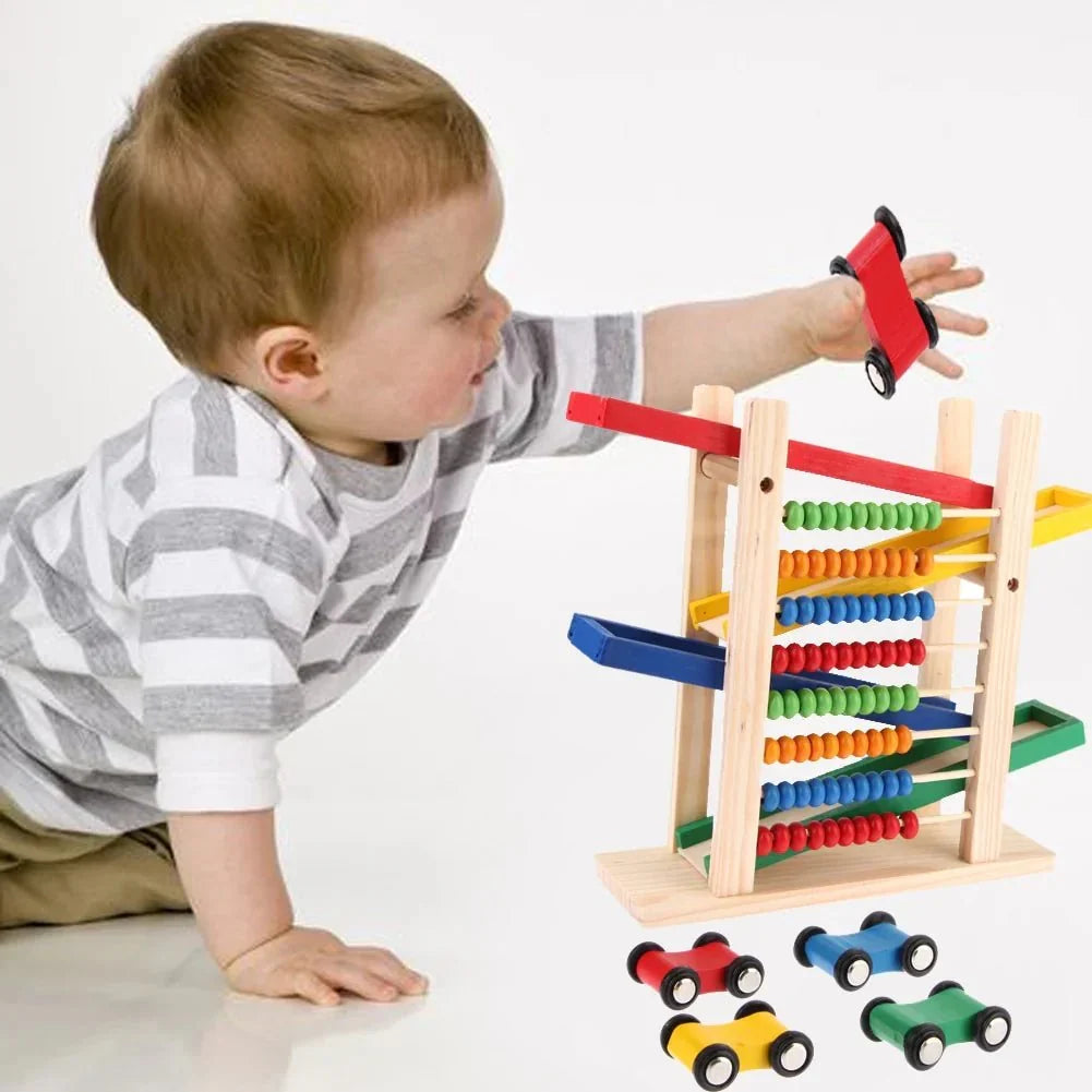 Wood Toy - Wooden Abacus & Car Slide Learning Toy Ⓢ